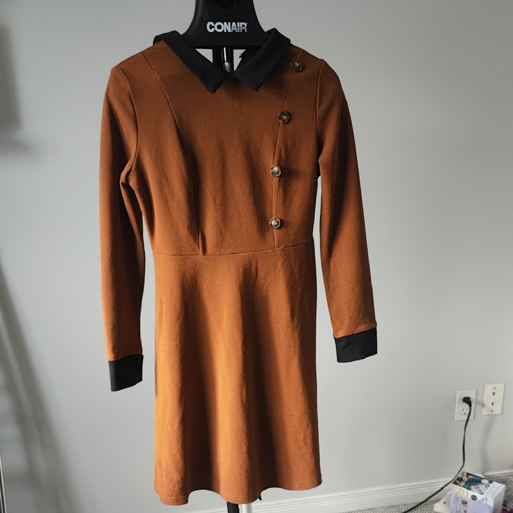 SHEIN Brown Dress with Black Accent Trim